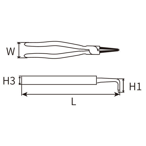 Great Wall Cr-V American-Style Polished Bent Internal Snap Ring Pliers, Dip Handle